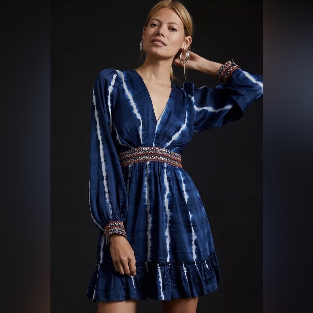 NWT Anthropologie Verb by Pallavi Singhee Beaded Tie-Dye Mini Dress
